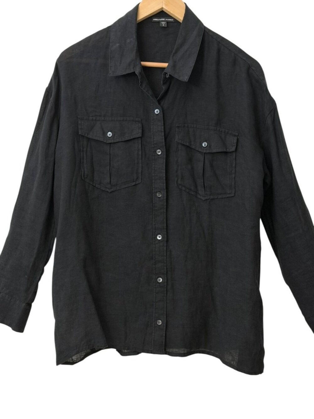 James Perse 100% Woven Linen Dual Pocket Utility Long Sleeve Button Up Shirt 2/M
